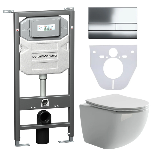 Комплект подвесной безободковый унитаз Ceramica Nova Forma + инсталляция с клавишей смыва, хром глянцевый CN3009_1002CH_1000