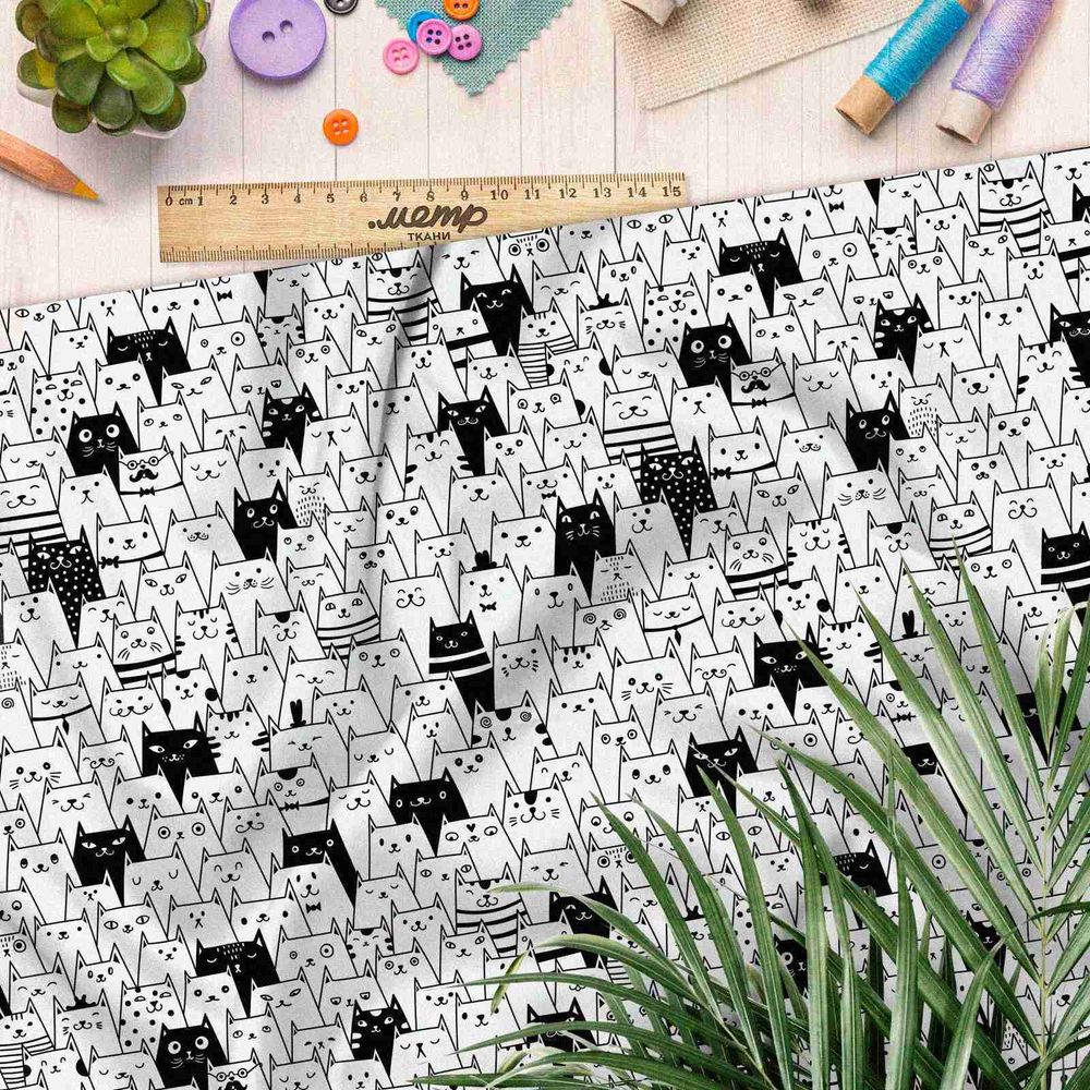 Ткань оксфорд 600 толпа котов