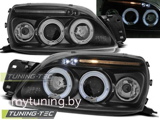 Передние фары Ford Fiesta 5 angel eyes black