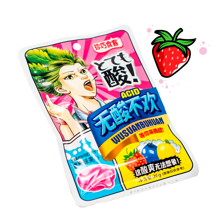Конфеты кислые Wusuanbuhuan Acid Lemon с жидкой начинкой вкус клубника 26 г