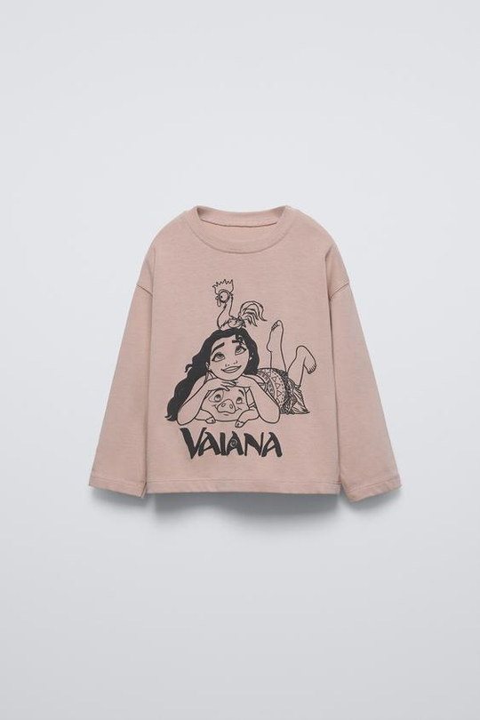 ZARA ЛОНГСЛИВ С РЕЛЬЕФНЫМ ПРИНТОМ VAIANA ©DISNEY, ПУДРОВО-РОЗОВЫЙ