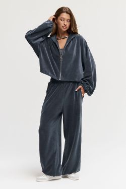 Худи на молнии из велюровой ткани графитового цвета