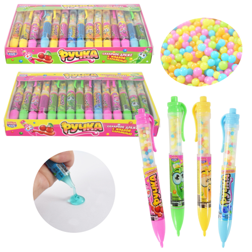 Сахарное драже с жидкой карамелью "Ручка" ассорти 8г*30шт*12блоков