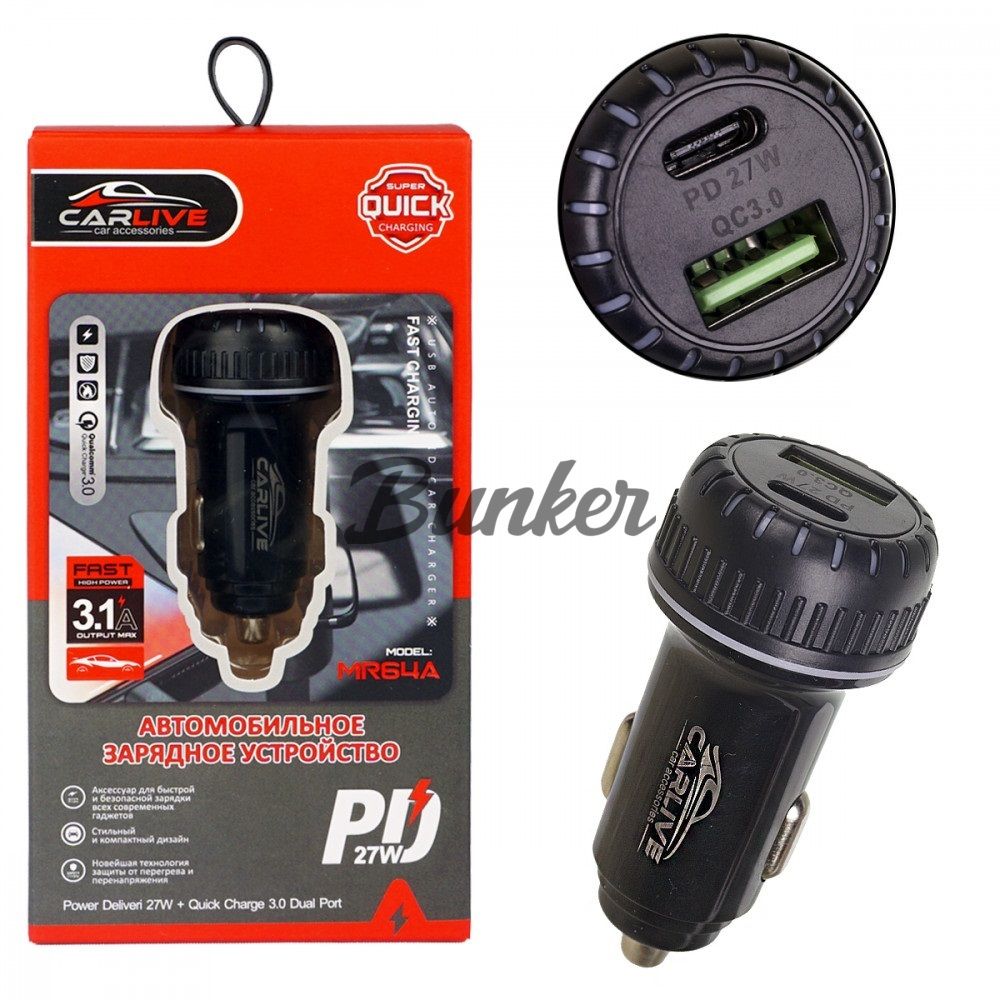 АЗУ 1-USB+Type-C PD 27W,QC3.0, MR64A, чёрный
