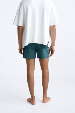 ZARA ПЛАВКИ КЛАССИЧЕСКОГО КРОЯ ИЗ РЕЛЬЕФНОЙ ТКАНИ, СИНЕ-ЗЕЛЕНЫЙ