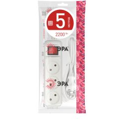 Удлинитель электрический ЭРА U-3s-5m-2x1 без заземления c выключателем 3 розетки 5м ПВС 2x1мм2 10А