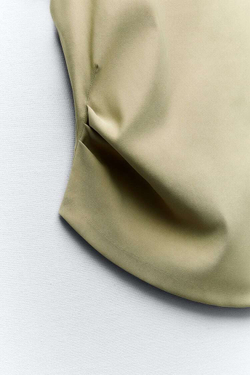 ZARA ТОП АСИММЕТРИЧНОГО КРОЯ СО СБОРКАМИ, СВЕТЛЫЙ ХАКИ