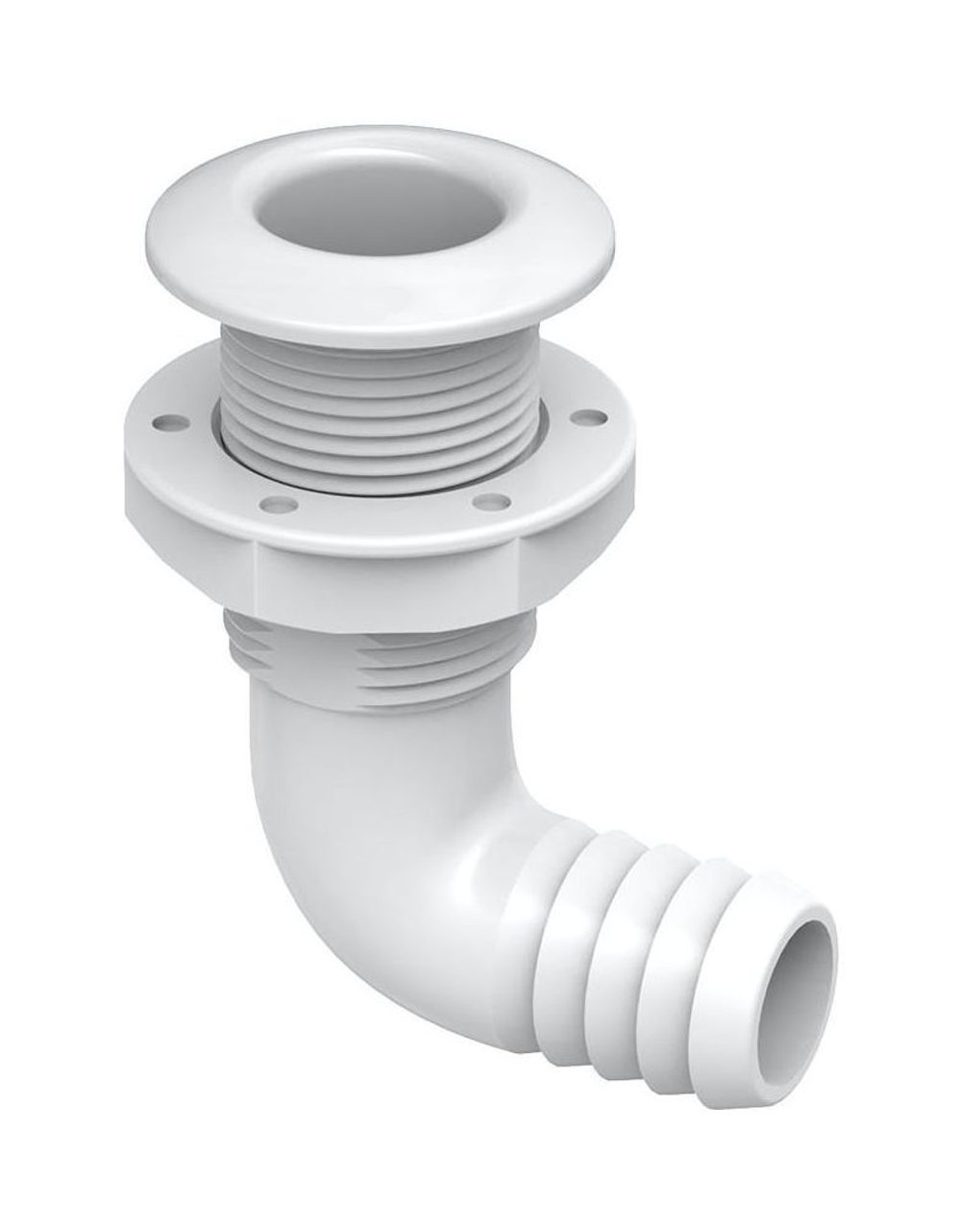 Разъем водосброса угловой с обратным клапаном под шланг 38 мм, белый