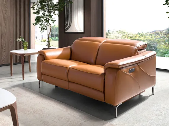 Двухместный диван с электрореклайнером Angel Cerda 6180, коричневая кожа