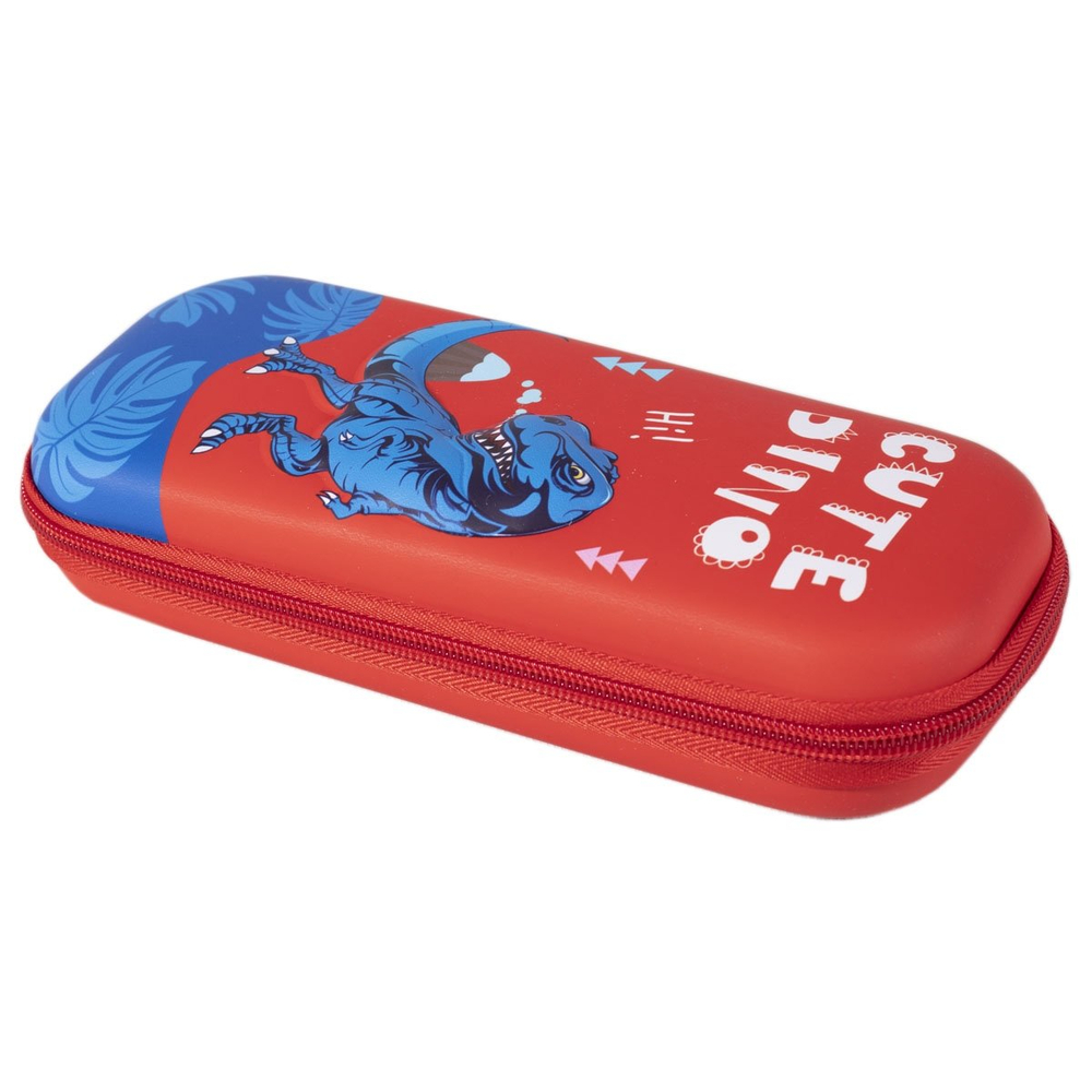 Пенал EVA Alingar, 1 отделение 1 откидная планка, карман сетка, молния, объемный рисунок, 95 х 220 мм, "Динозавры" (крас,голуб, бирюз)