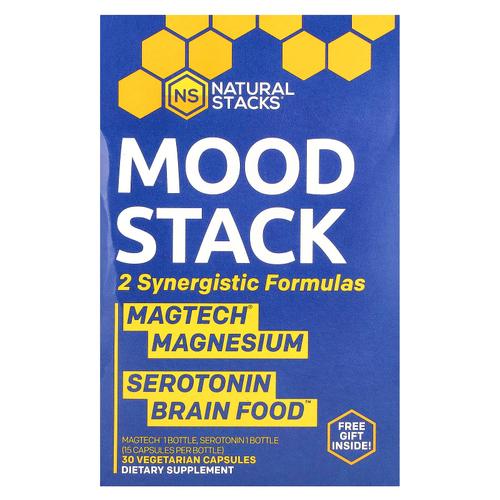 Natural Stacks, Mood Stack, набор для поддержки настроения, 2 флакона по 15 вегетарианских капсул в каждом