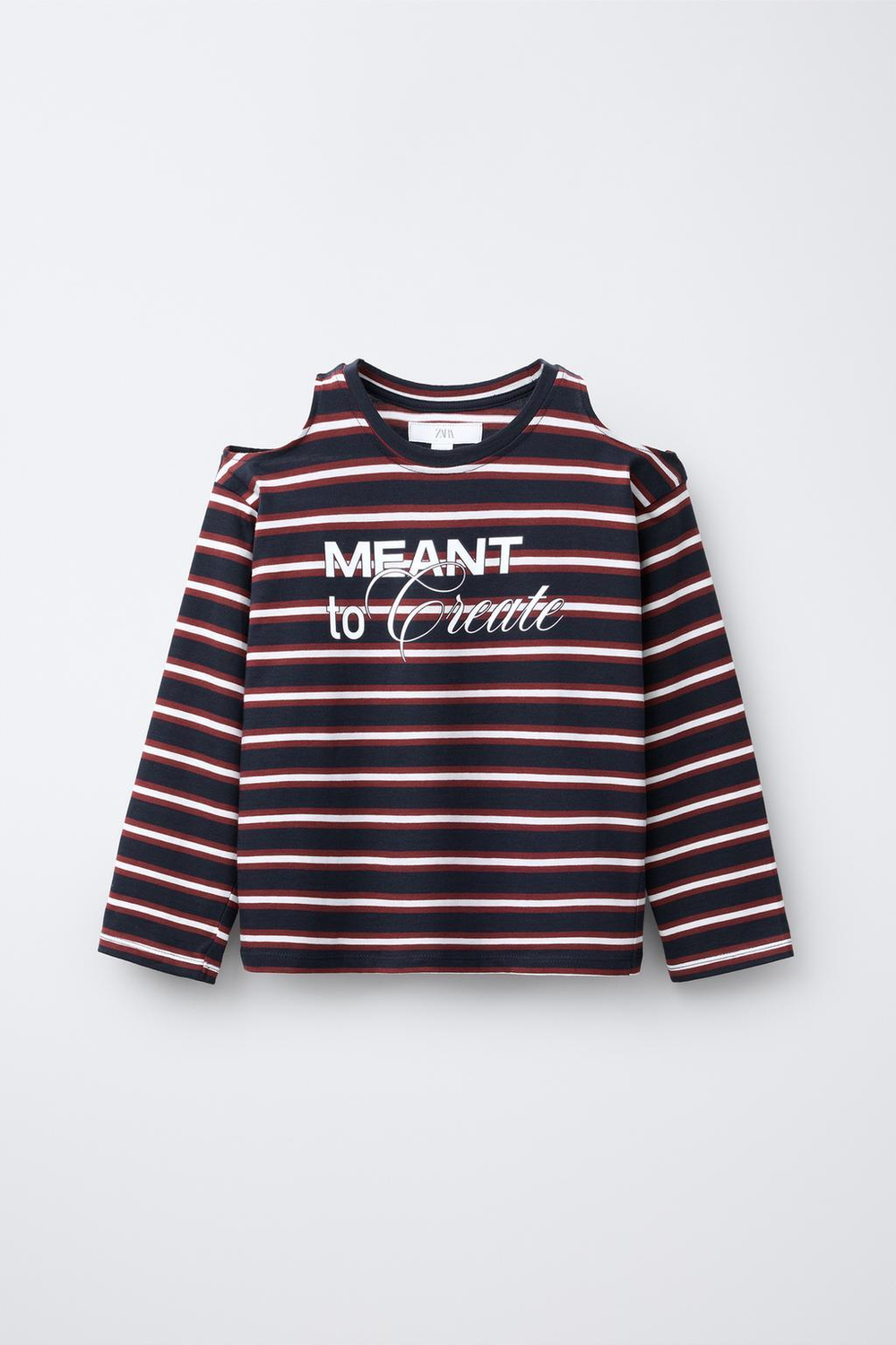 ZARA ФУТБОЛКА В ПОЛОСКУ С ВЫРЕЗАМИ, БОРДОВЫЙ