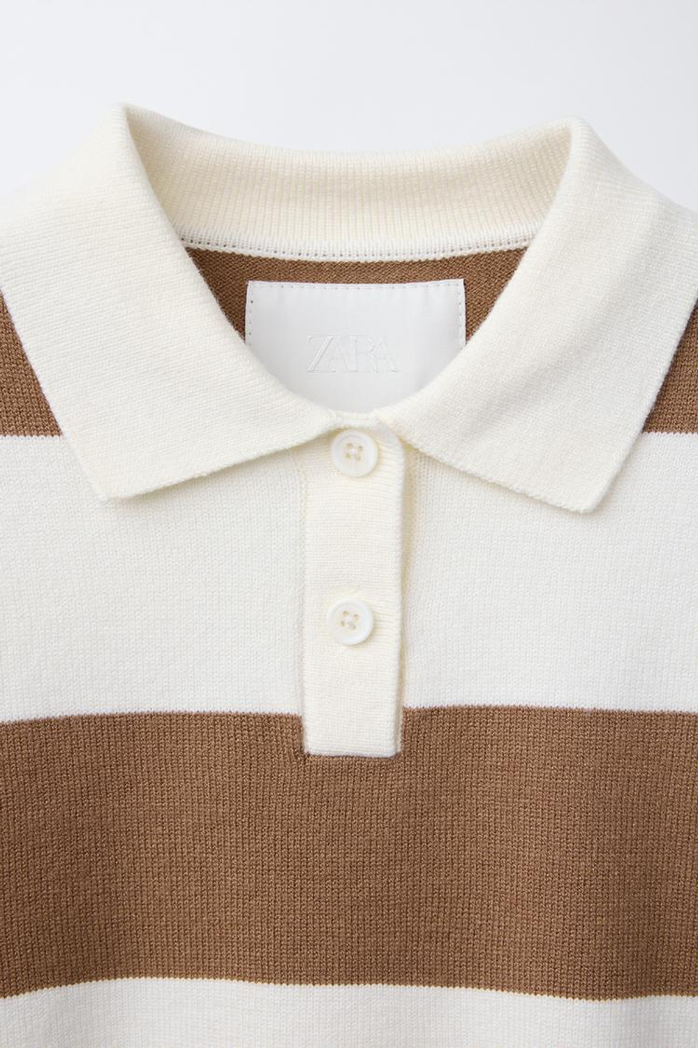 ZARA ТРИКОТАЖНЫЙ СВИТЕР С ВОРОТНИКОМ ПОЛО, БЕЖЕВЫЙ