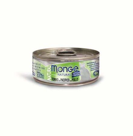 Кусочки для кошек с желтоперым тунцом и курицей 7221 MONGE Natural Cat cans 80 гр