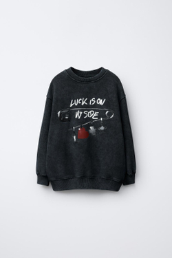 ZARA ТОЛСТОВКА С ЭФФЕКТОМ ПОТЕРТОСТИ И ПРИНТОМ, АНТРАЦИТОВО-СЕРЫЙ