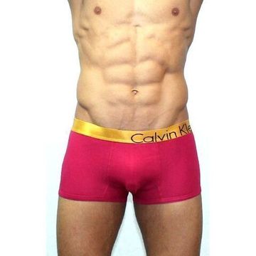 Мужские трусы боксеры бордовые с золотистой резинкой Calvin Klein Bold Boxer