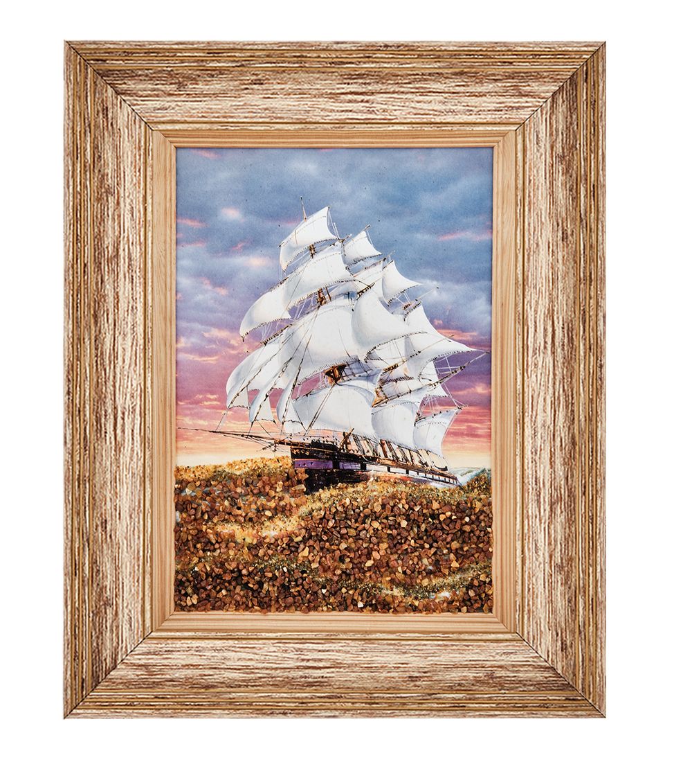 AMB-01/31 Картина «Путешествие к горизонту» (с янтарной крошкой) пласт.рамка 33х42см