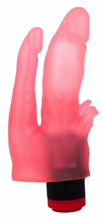 Двойной анально-вагинальный вибромассажёр с лепестками - 17 см. (Цвет: розовый)