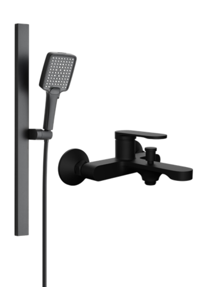 Смеситель для ванны с душем STWORKI Ноттвиль S34100BK + Душевой гарнитур Ольборг S20190BK, матовый черный