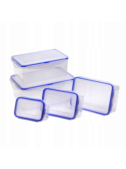 Набор герметичных контейнеров 5 шт. Kamille KM 20000 с крышками, для еды и хранения продуктов (0,5 л; 0,9 л; 1,5 л; 2,5 л; 3,5 л.)