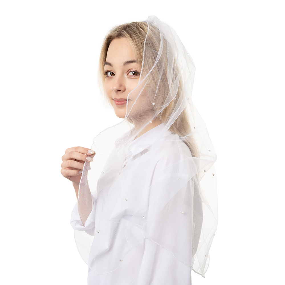 Фата с бусинами и гребнем в белом цвете, 75 см