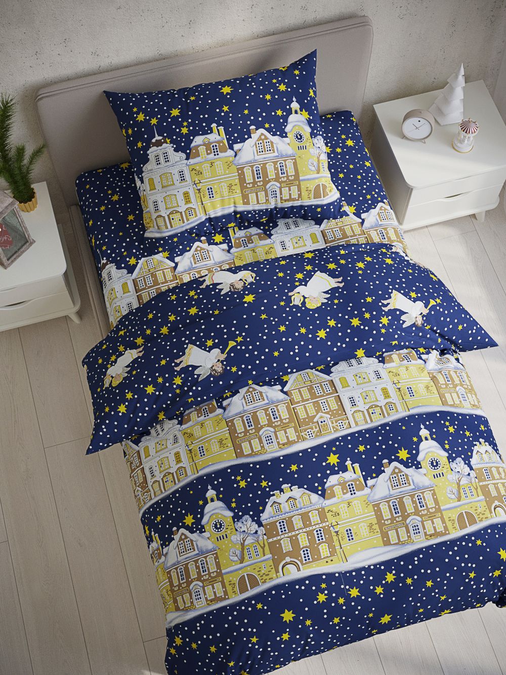 Постельное белье бязь Сказка "Зимняя сказка" 1,5-сп  Наволочка 50х70 см 1 шт Простынь  150x215 см Пододеяльник 145x215 см