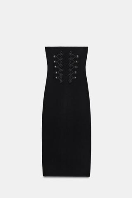 ZARA ЭЛАСТИЧНОЕ ПЛАТЬЕ С НАВЕСНЫМИ ПЕТЛЯМИ, ЧЕРНЫЙ