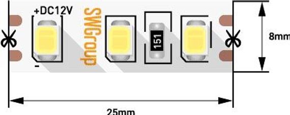 Светодиодная лента SWG 9,6W/m 120LED/m 2835SMD холодный белый 5M 007263