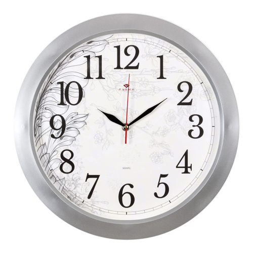 Часы настенные РУБИН  3960-105 круг d=38,5см, корпус серебрянный "Абрис"