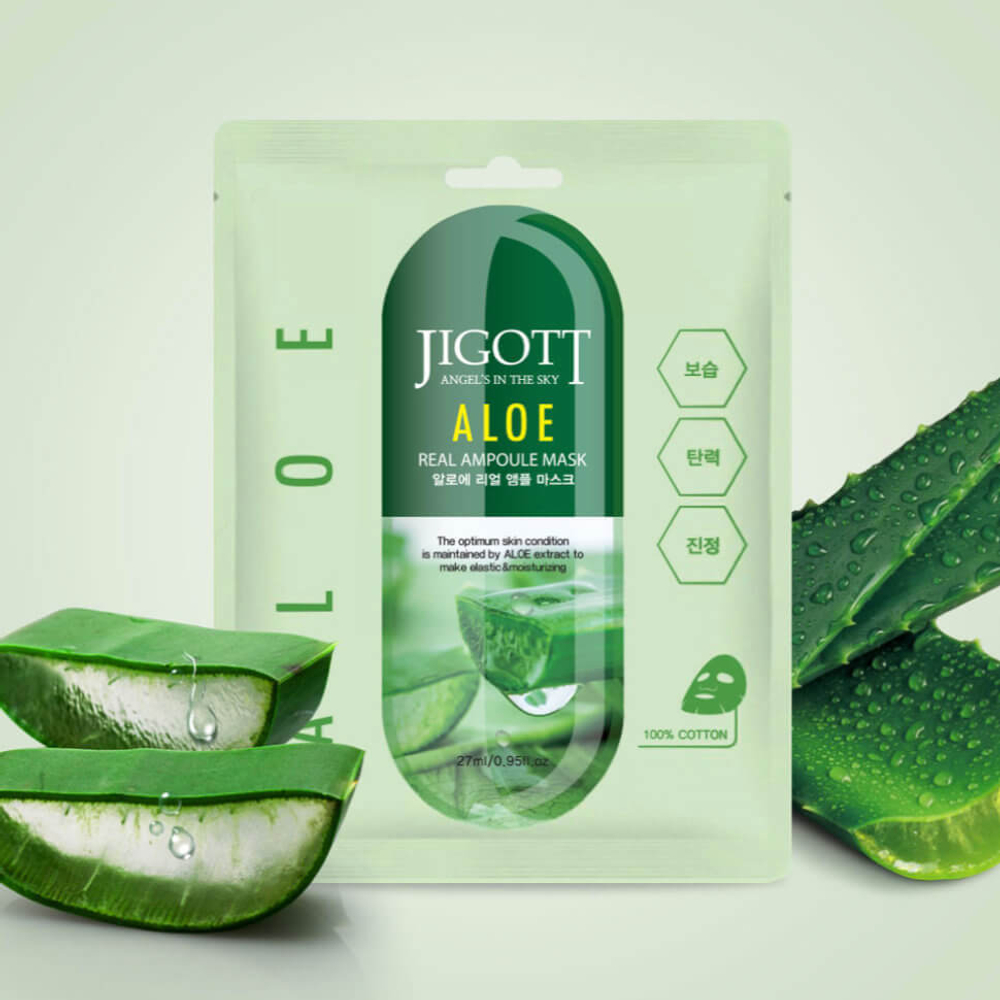 Jigott. Ампульная тканевая маска с экстрактом алоэ Aloe Real Ampoule Mask