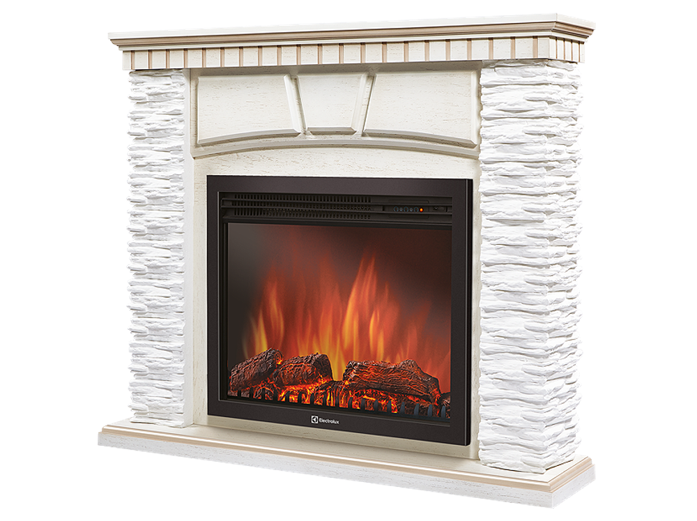 Портал Firelight Porto 30 камень белый, шпон беленый дуб