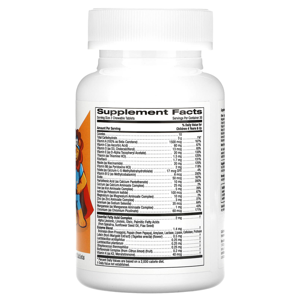 California Gold Nutrition, жевательные мультивитамины с пробиотиками, ферментами, витаминами A и C для детей, фруктовое ассорти, 60 вегетарианских таблеток