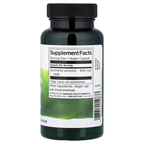 Swanson, Full Spectrum®, листья джимнемы (Gymnema sylvestre), 400 мг, 100 веганских капсул