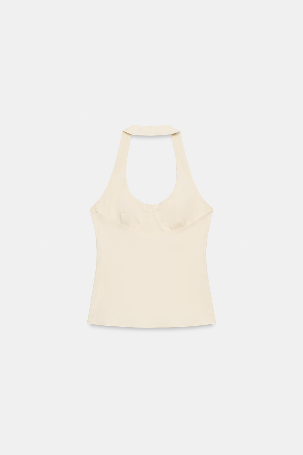 ZARA ТОП ХАЛТЕР ИЗ ПОЛИАМИДА, ЦВЕТ СЛИВОЧНОГО МАСЛА