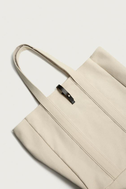 ZARA СУМКА-ШОПЕР ИЗ ТКАНИ С КОЖАНЫМИ ДЕТАЛЯМИ, ЭКРЮ