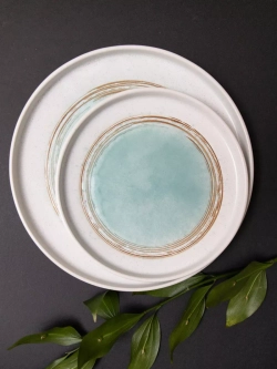 Набор 2шт тарелок с бортами 26 см Аквамариновое золото