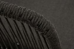 "Марсель" стул плетеный из роупа, каркас из стали золотой глянец, роуп темно-серый круглый, ткань серая