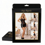 Кожаное платье с кружевом и стрепами Ohyeah Sexy Black +стринги, XS-S