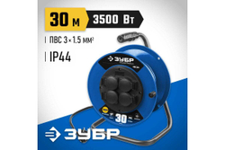 Силовой удлинитель на катушке ЗУБР Профессионал 3х1.5, 30м, 3500Вт, IP44, ПВС 315, 55081-30