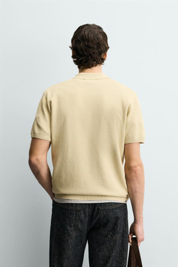 ZARA ПОЛО ИЗ РЕЛЬЕФНОГО ТРИКОТАЖА, ПАСТЕЛЬНО-ЖЕЛТЫЙ