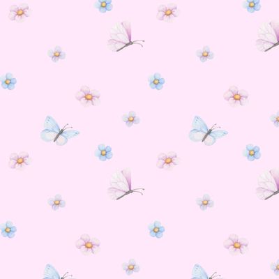 Бабочки и цветы на розовом