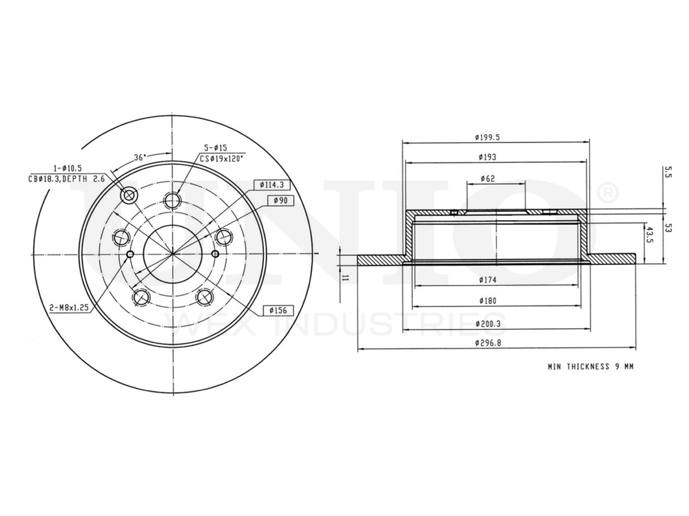 Диск тормозной задний UNIO BRD-20416
