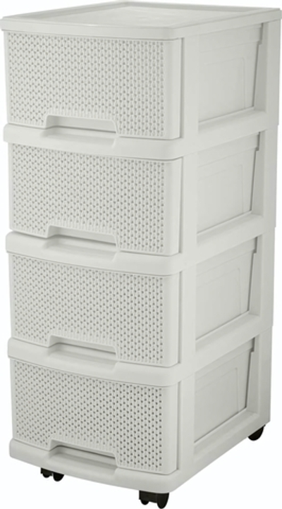 Комод 4-х секционный на колесиках с ящиками "Keeplex Ajur", компакт 37*30*73см, белое облако