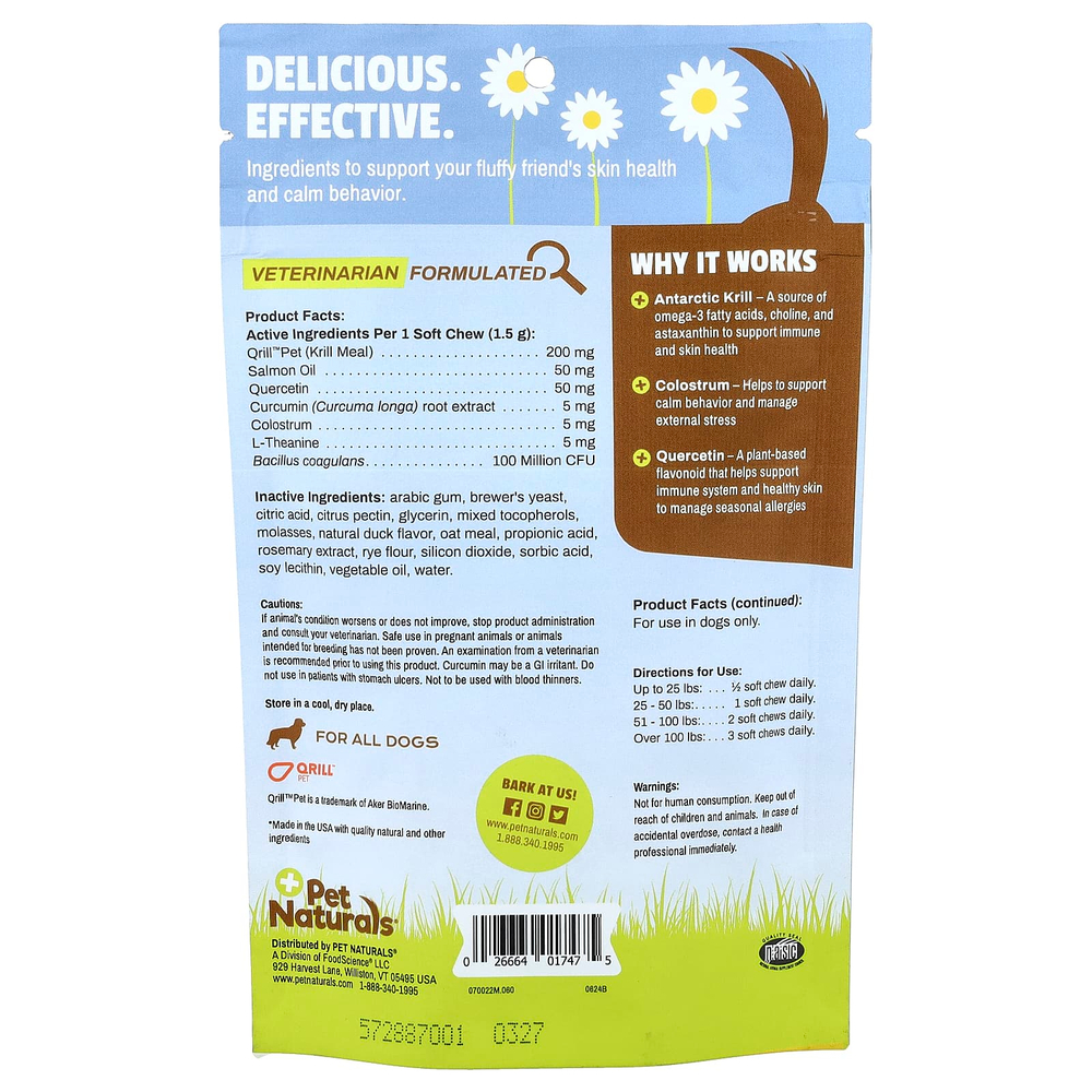 Pet Naturals, Allergy + Calming®, для всех собак, со вкусом утки, 60 жевательных таблеток, 90 г (3,17 унции)