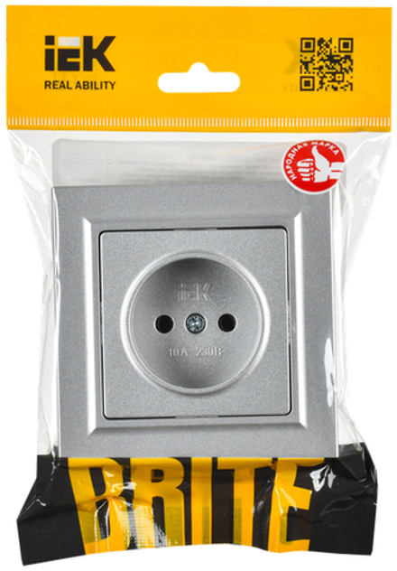 BRITE Розетка 1-местная с заземлением с защитными шторками 16А в сборе РСР14-1-0-БрА алюминий IEK