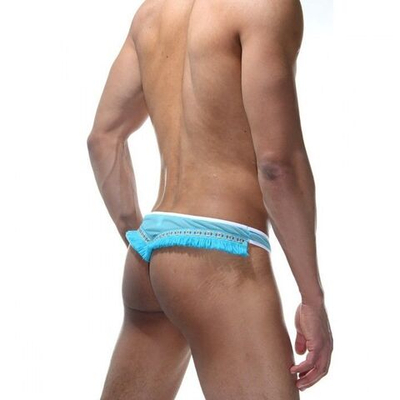 Голубые трусы-тонги с бахромой на ягодицах (Размер: L-XL) (Цвет: голубой)