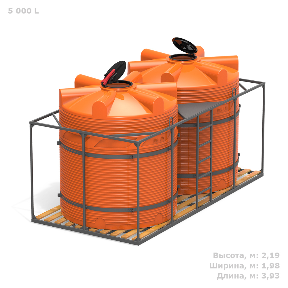 Емкости в кассетах для перевозки воды и жидких удобрений, КАС Полимер-Групп V 5000 КАС двойная с дерев.полом 10000 л. вертикальная (3930x1980x2196см;оранжевый) - арт.559073