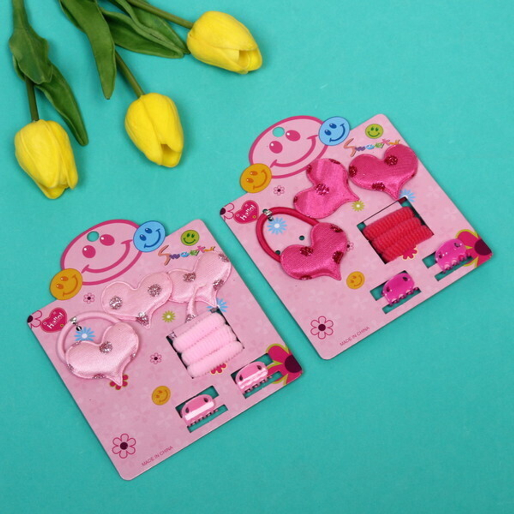 Аксессуары для волос детские «Fashion exclusive- Сердечки», 3 цвета, (2 краба, 6 резинок), 12*17 см