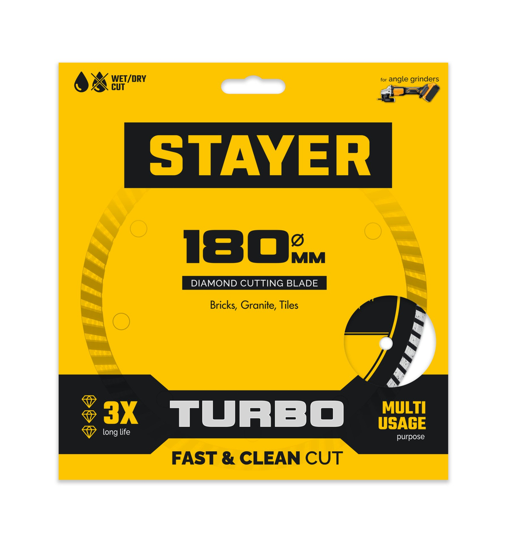 STAYER TURBO 180 мм (22.2 х 7 х 2.6 мм), сегментированный алмазный диск (3662-180)