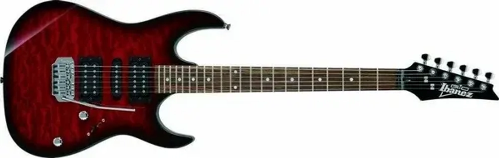 IBANEZ GRX70QA-TRB Электрогитара, темно-красная модель серии GIO, 22 лада. Корпус из тополя, гриф клен, накладка палисандр. HSH, 5-позиционный переключатель. Ручки громкости и тона.